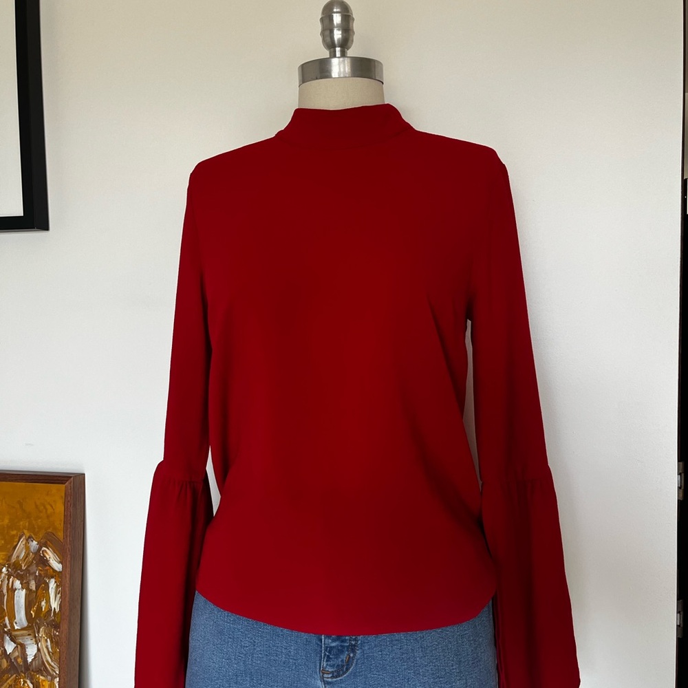 Red blouse with flowy sleeves